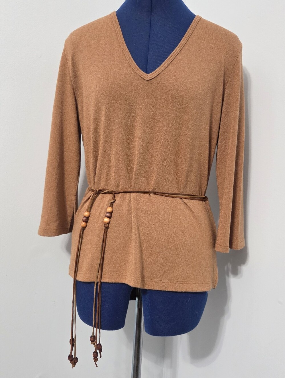 Vintage Y2K Tan Belted Knit Shirt Size M